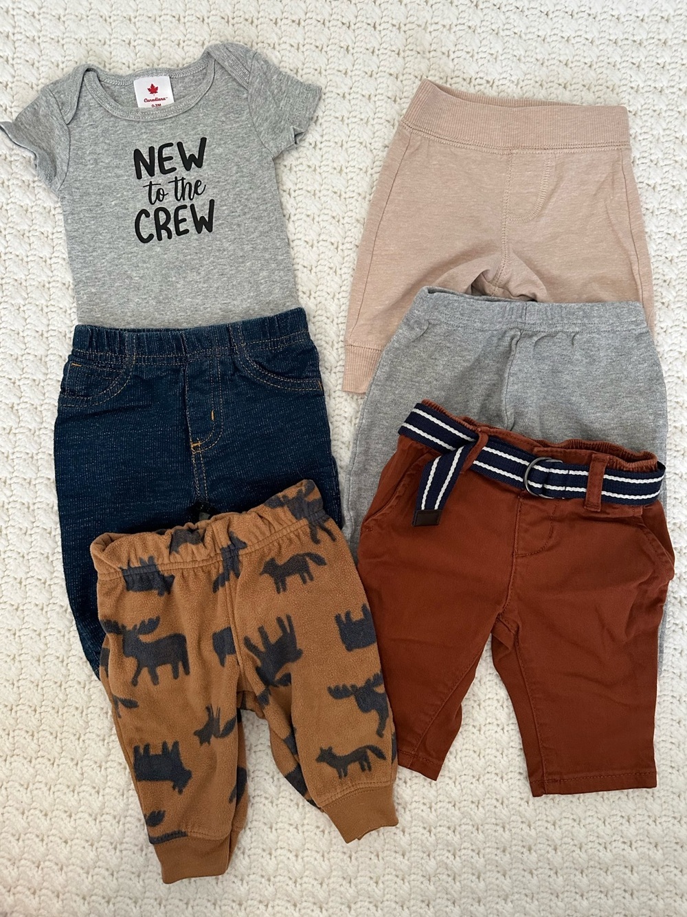Mixed 0-3 Months Baby Bundle Cotton Rust Cream Cottagecore Denim Jogger